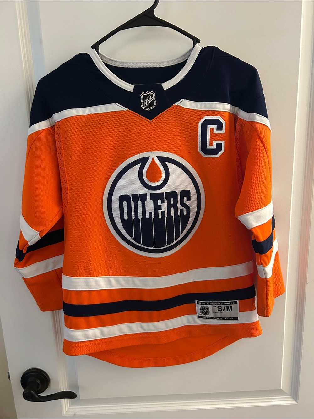 NHL Edmonton Oilers Youth S/M Orange and Navy McDavid Hockey Jersey